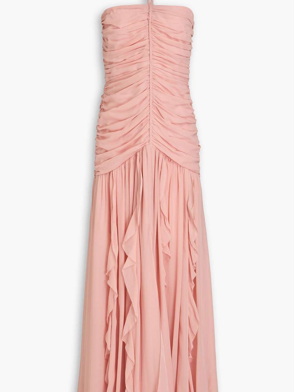 lucine ruched silk-crepon halterneck maxi dress