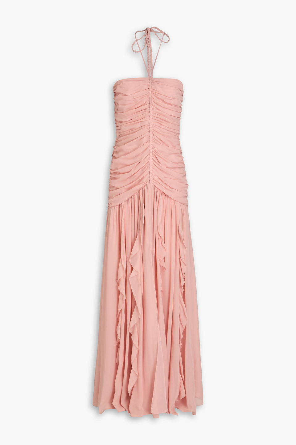 Veronica Beard Lucine Ruched Silk-crepon Halterneck Maxi Dress In Antique Rose