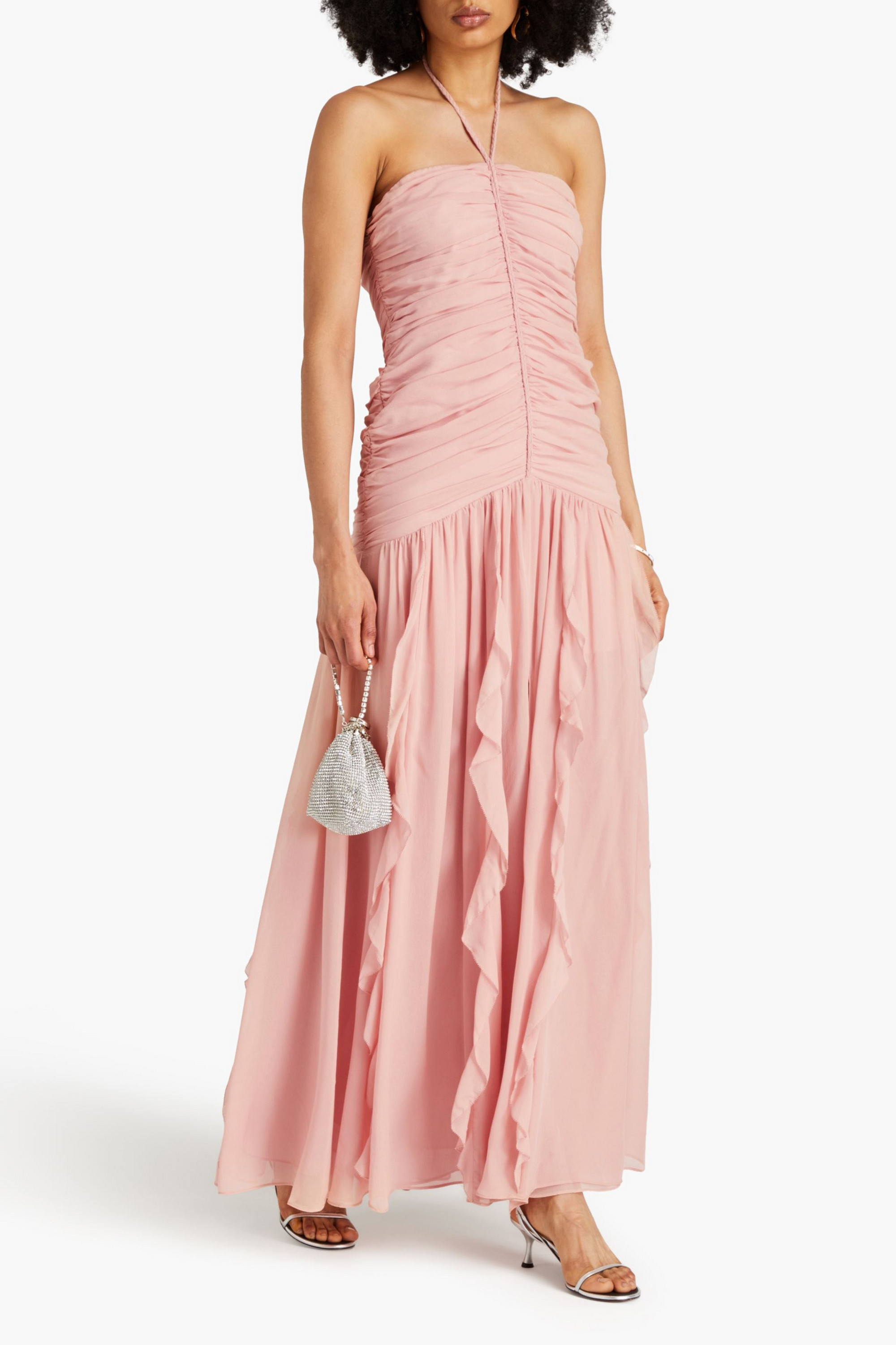 Veronica Beard Lucine ruched silk-crepon halterneck maxi dress