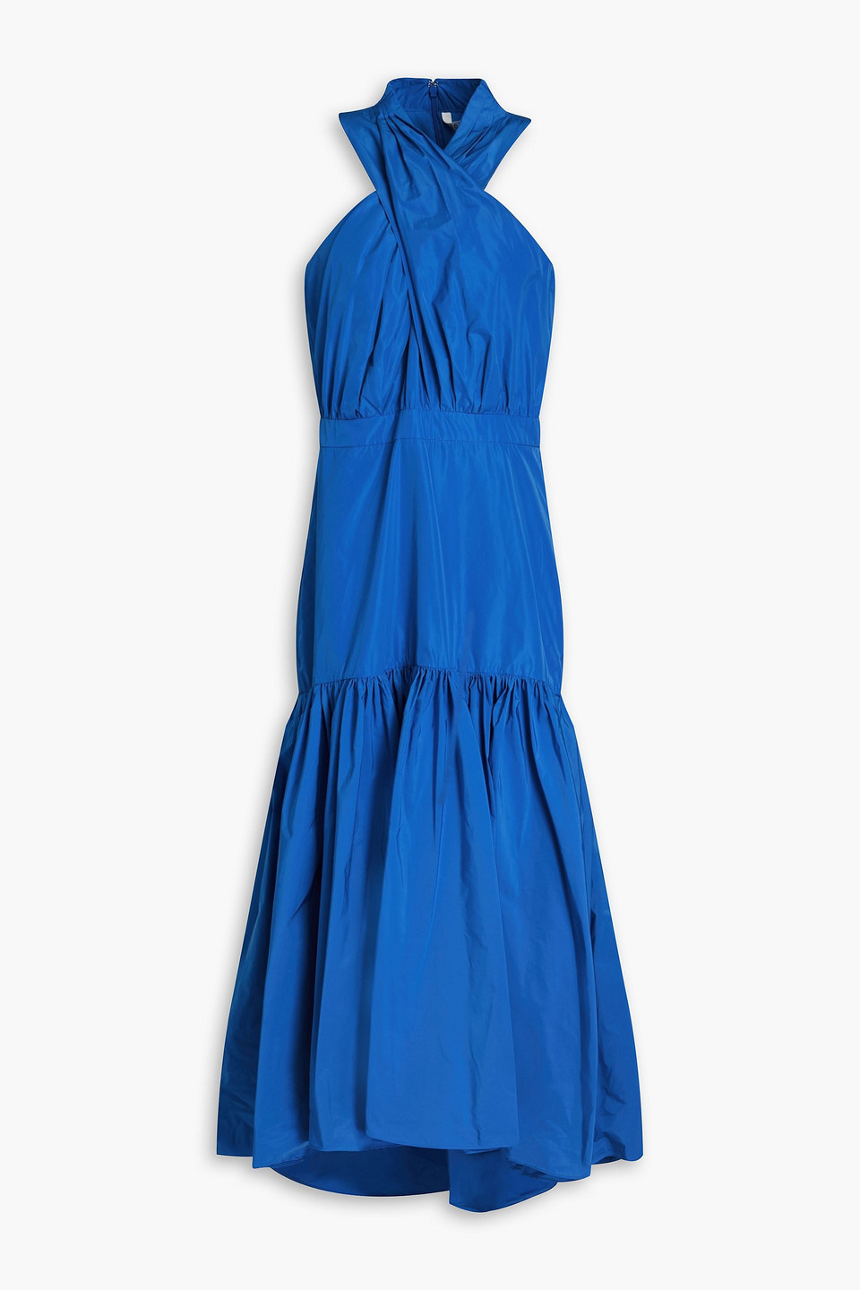 Veronica Beard Asymmetric Taffeta Halterneck Midi Dress In Cobalt Blue