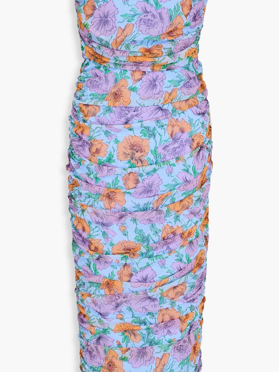 quiana strapless floral-print tulle midi dress