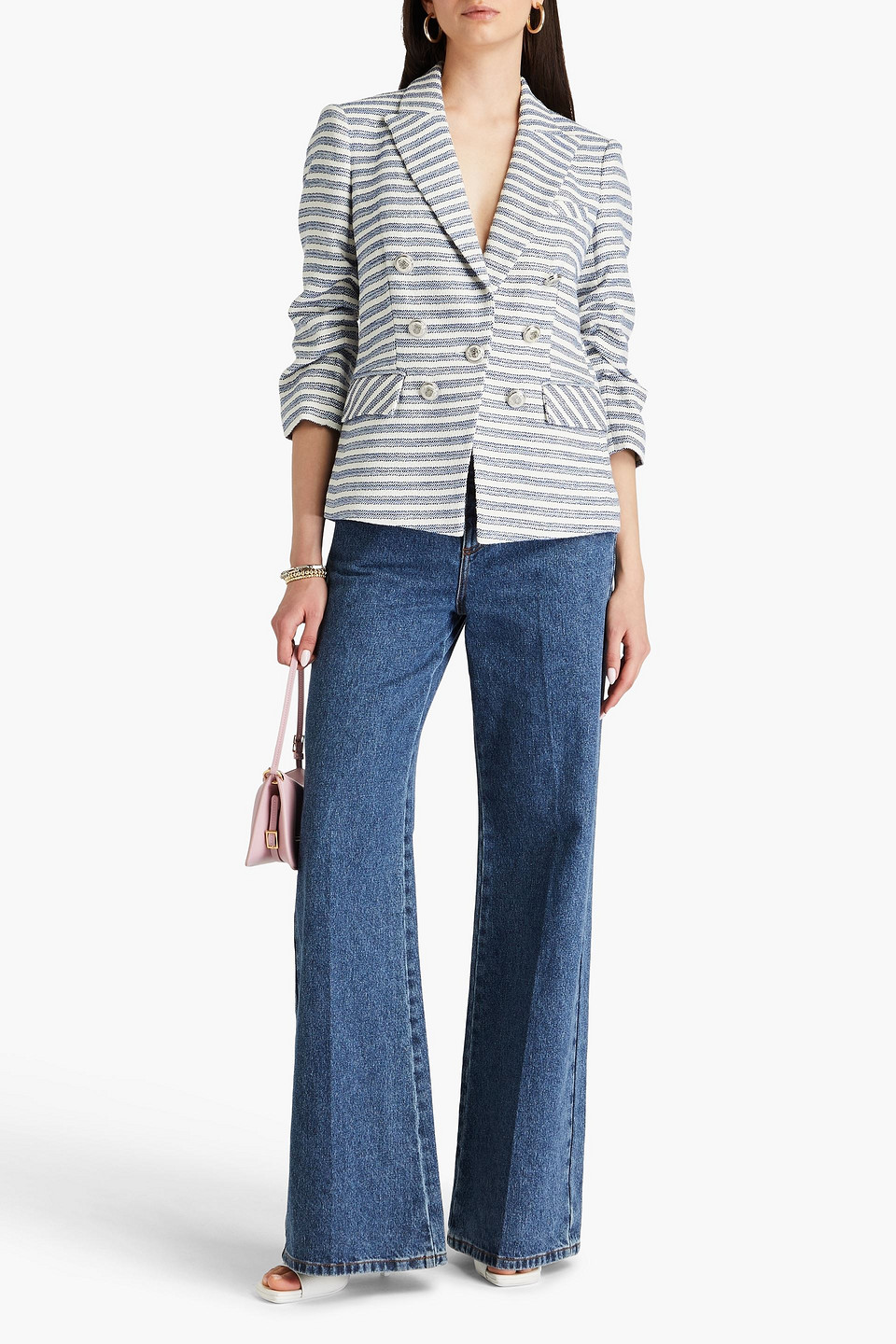 Veronica Beard Ryland Striped Cotton-blend Tweed Blazer In Blue