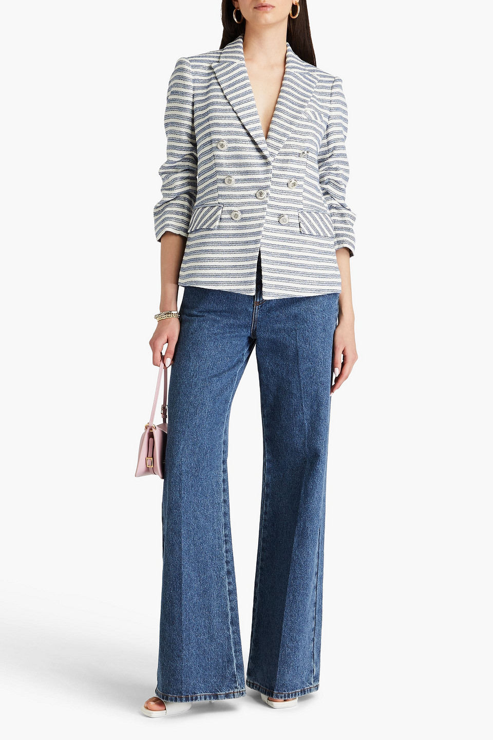 Shop Veronica Beard Ryland Striped Cotton-blend Tweed Blazer In Blue