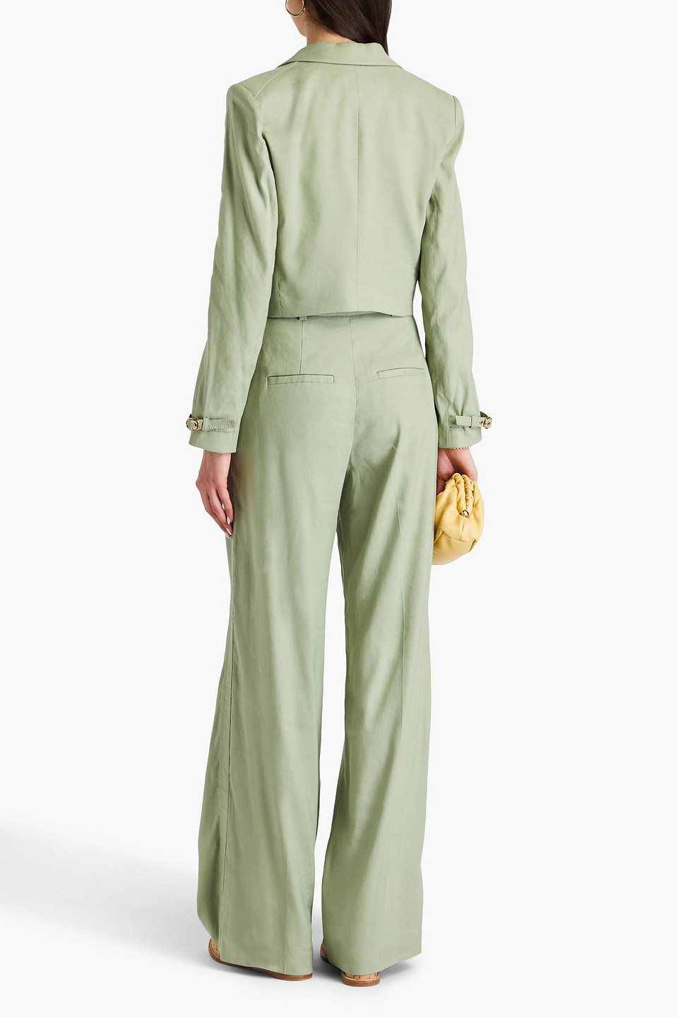 Veronica Beard Girard Cropped Linen-blend Blazer In Sage Green