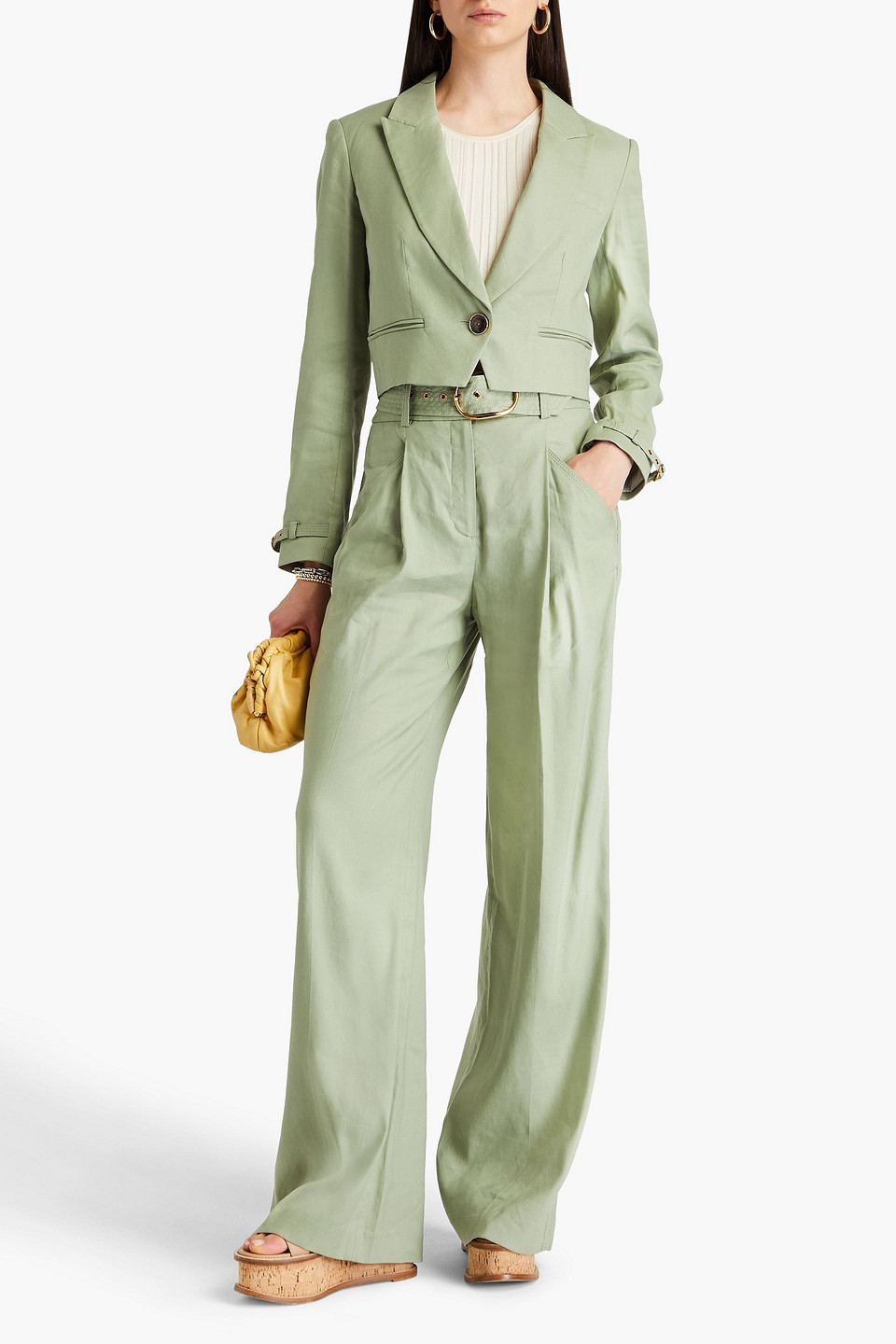 Veronica Beard Girard Cropped Linen-blend Blazer In Sage Green