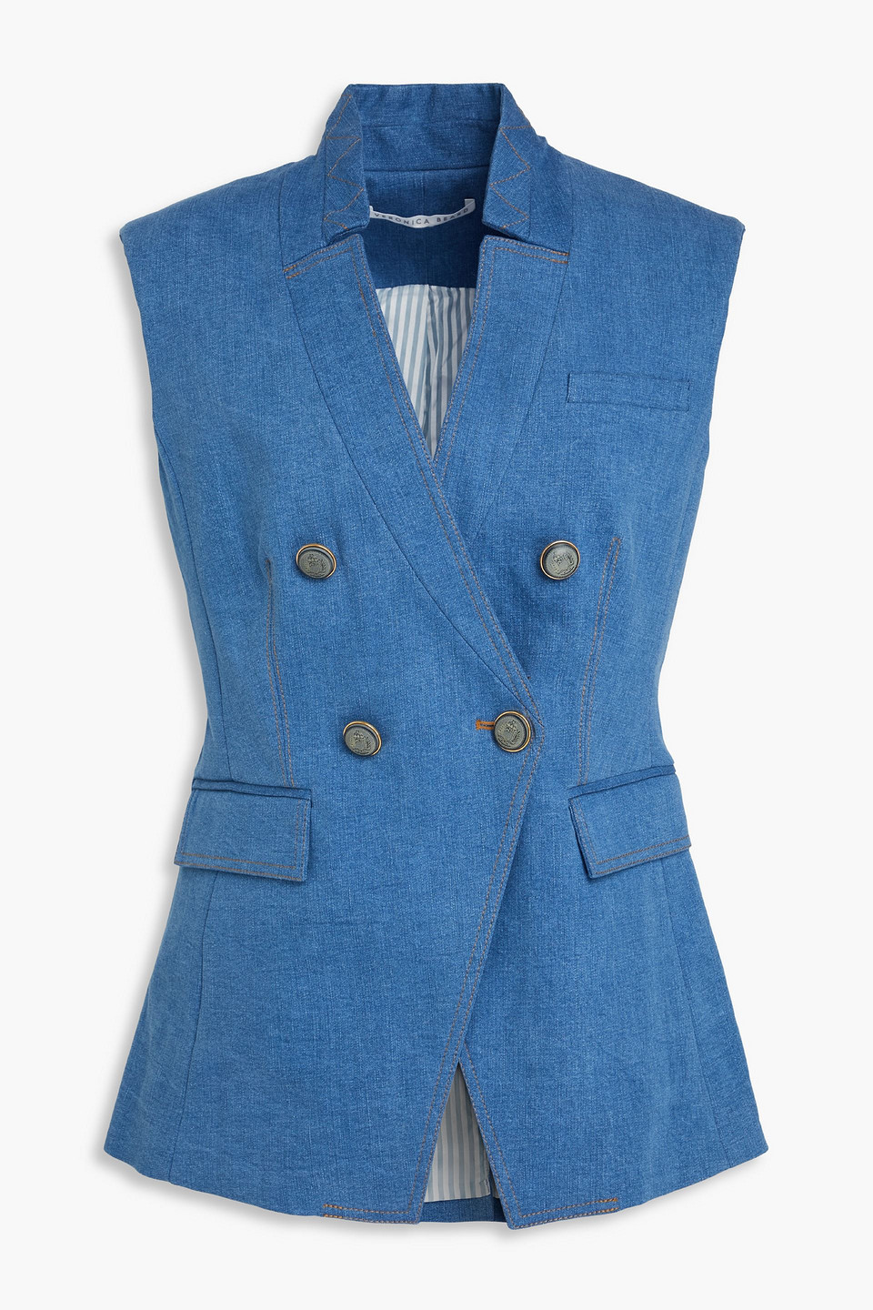 Veronica Beard Amika Double-breasted Denim Vest In Mid Denim