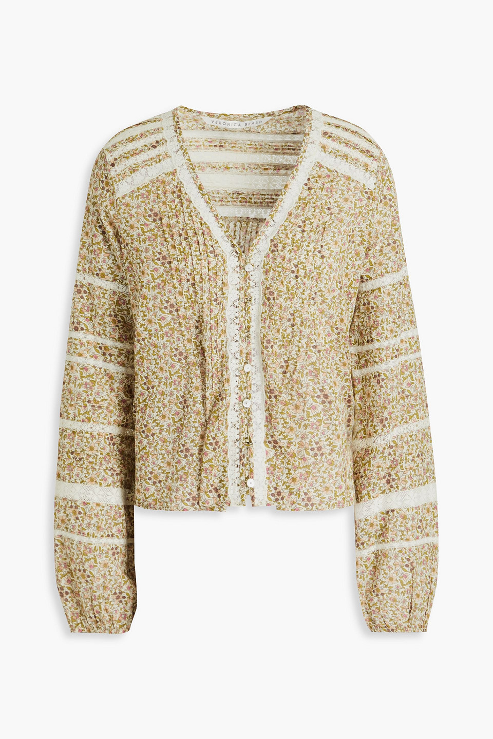 Veronica Beard Lyanna Lace-trimmed Floral-print Cotton Shirt In Army Green