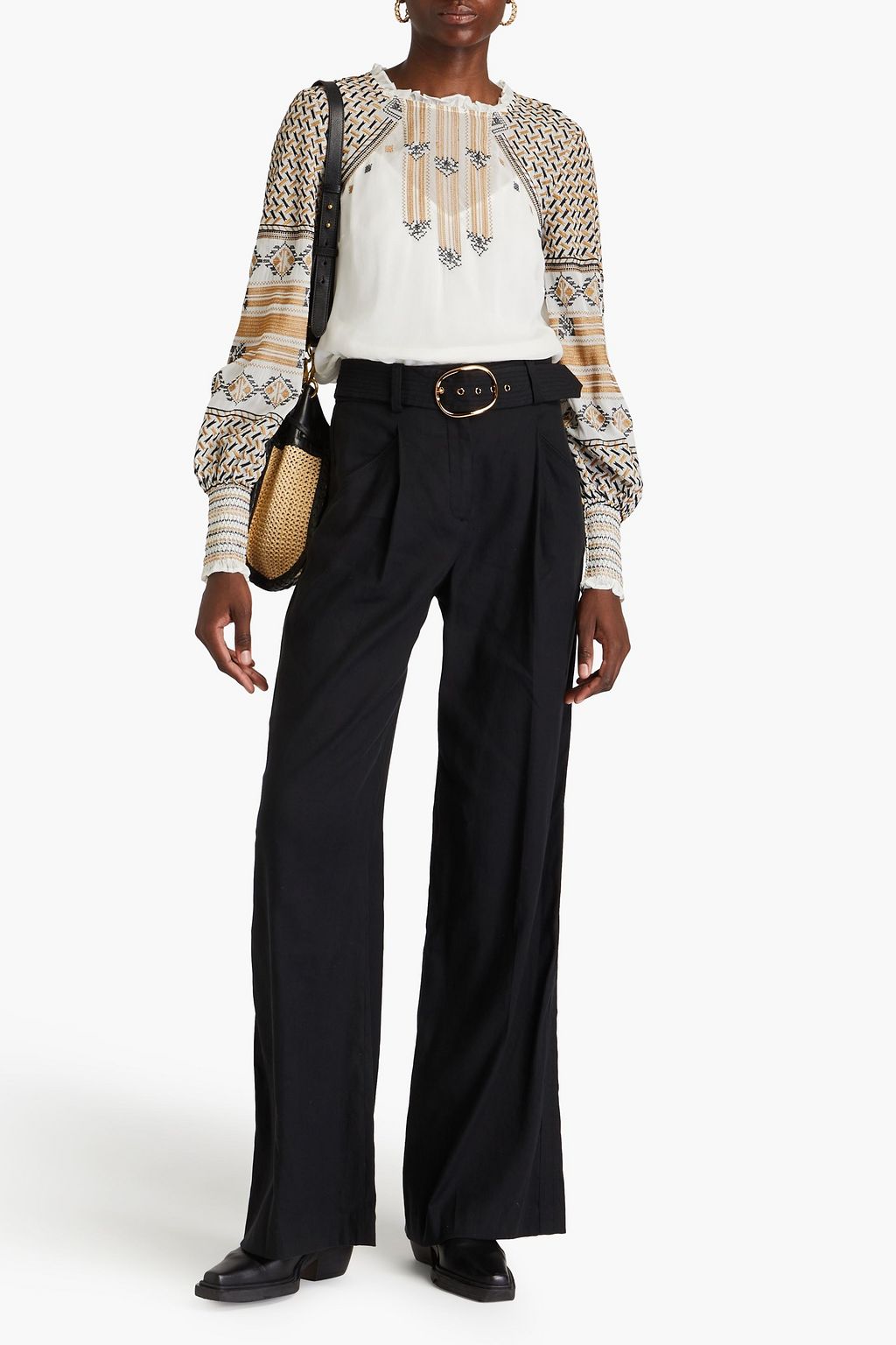 VERONICA BEARD Rimini belted pleated linen-blend wide-leg pants