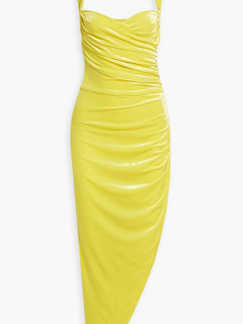 cayla ruched stretch-velvet halterneck maxi dress