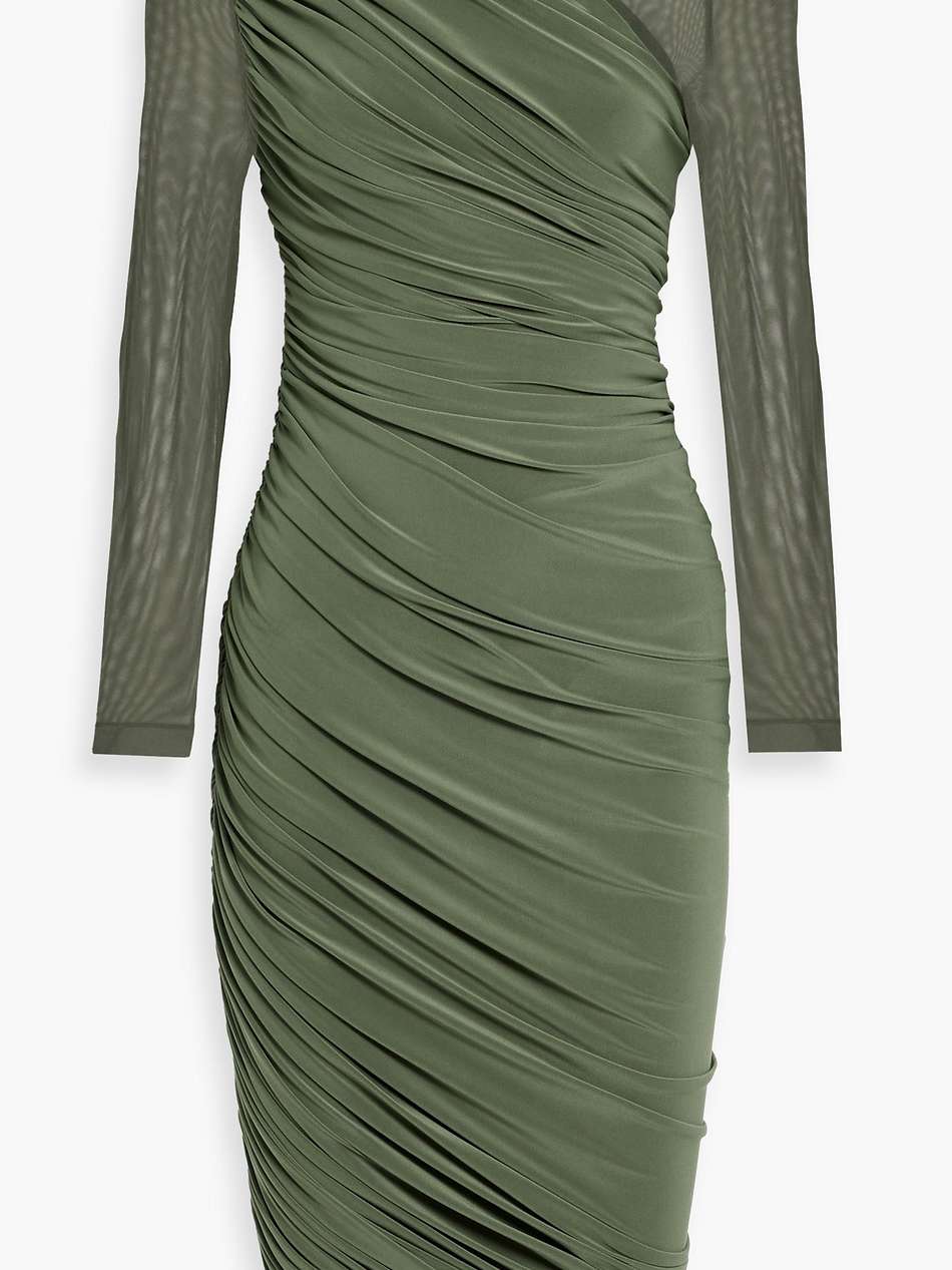 diana mesh-paneled ruched stretch-jersey dress