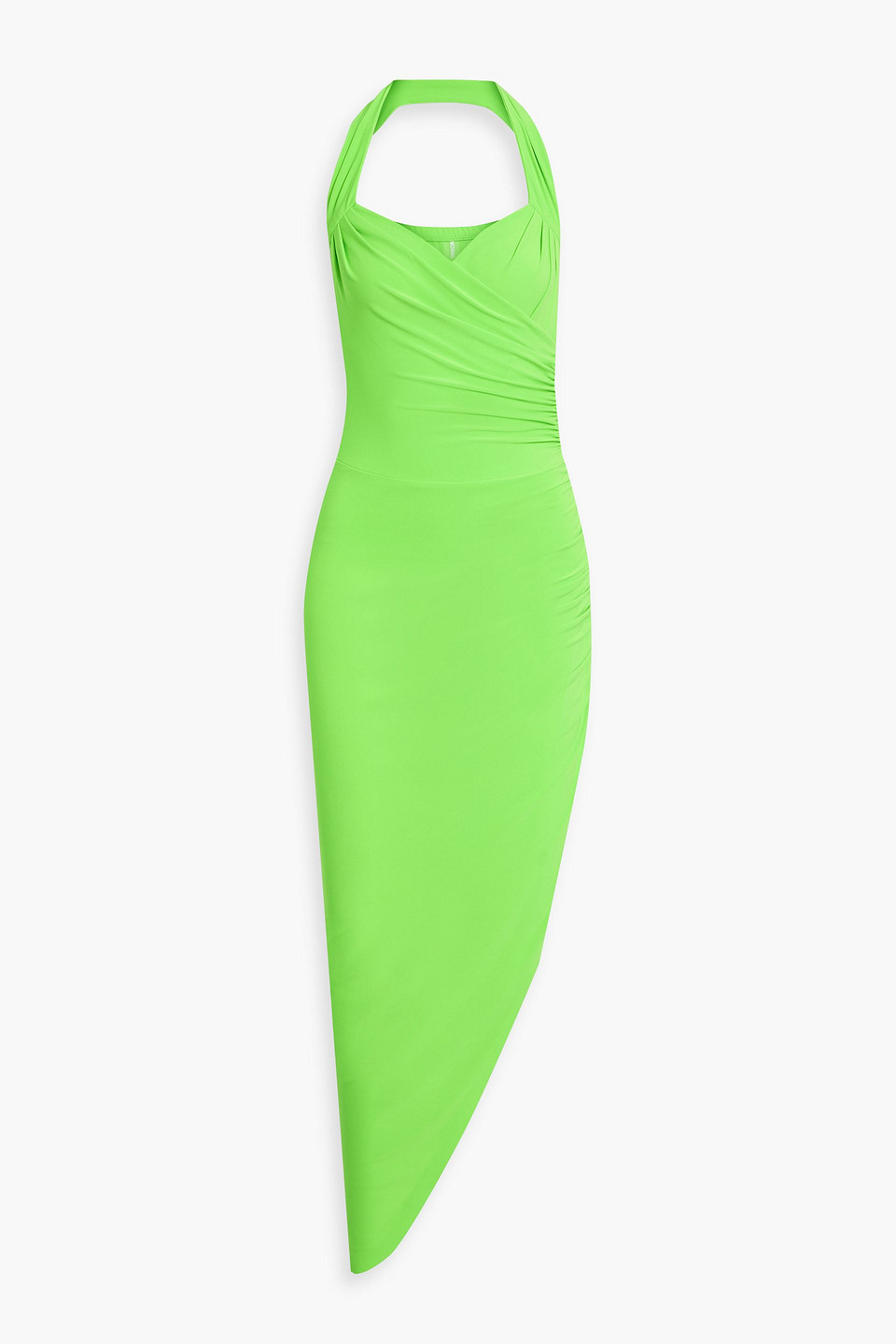 Norma Kamali Cayla Ruched Neon Stretch-jersey Halterneck Maxi Dress Dress In Bright Green