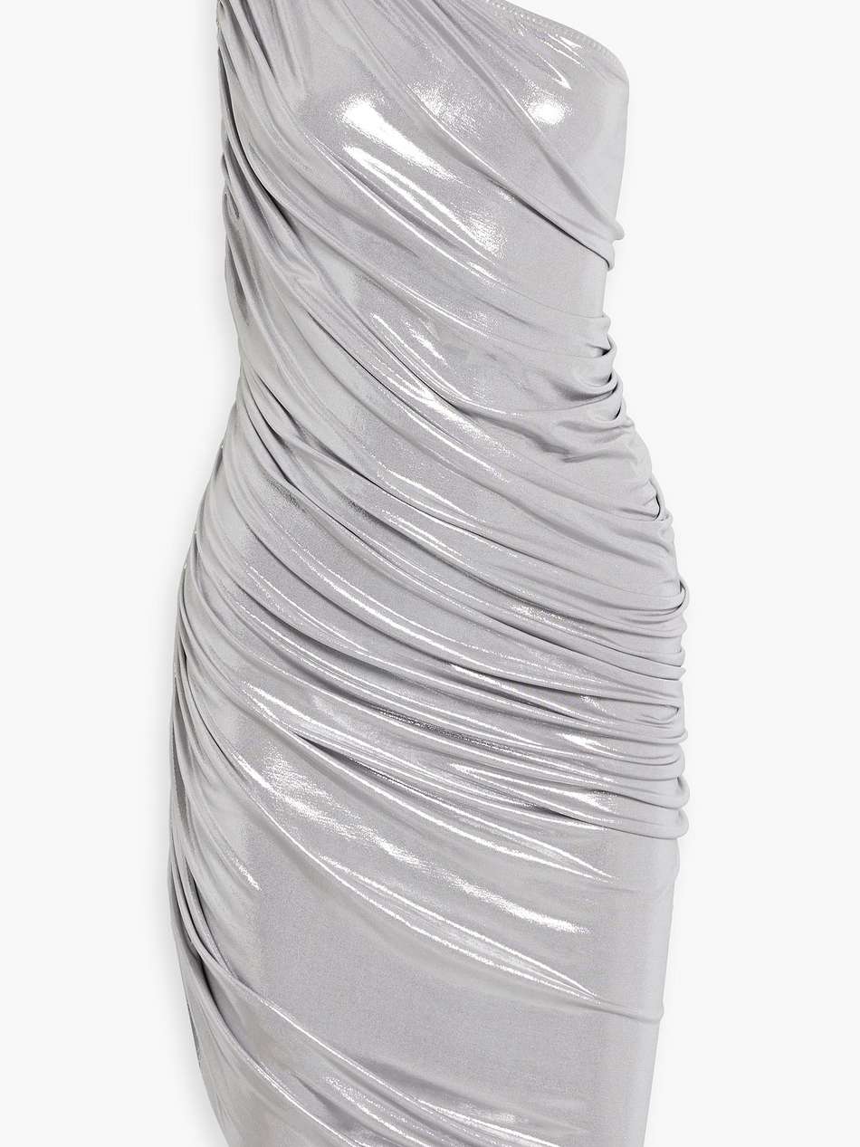 diana one-shoulder ruched lamé dress