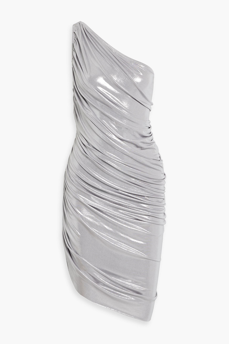 Norma Kamali Diana One-shoulder Ruched Lamé Dress In Silver