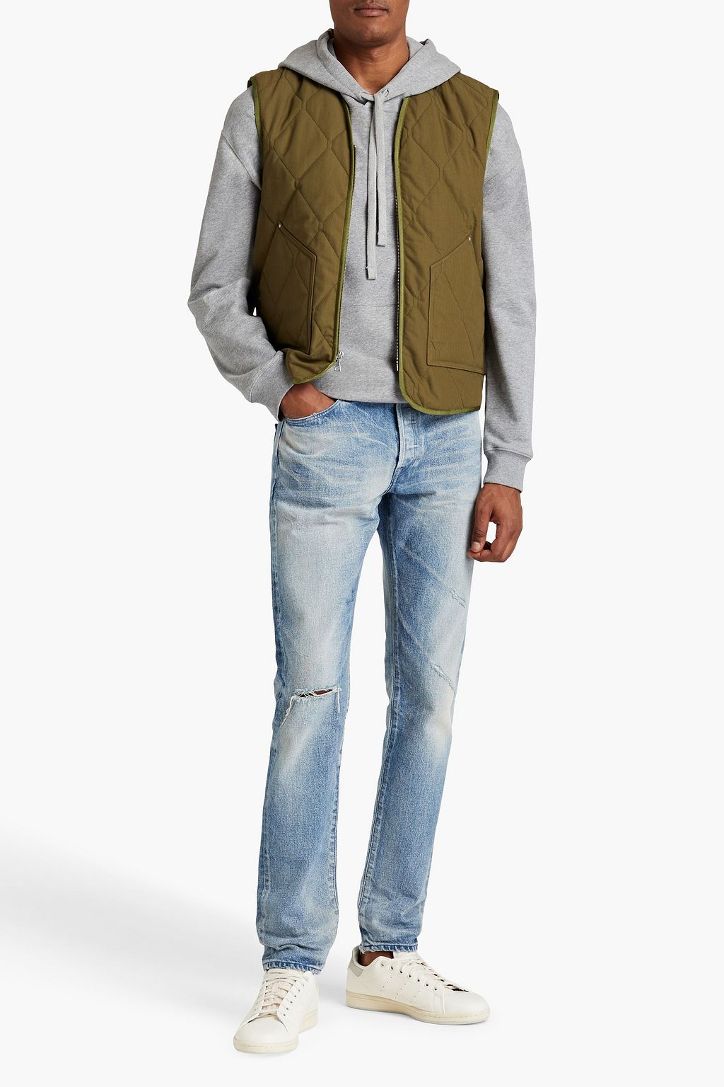 JOHN ELLIOTT 디스트레스드 디테일 페이디드 데님 슬림 핏 진