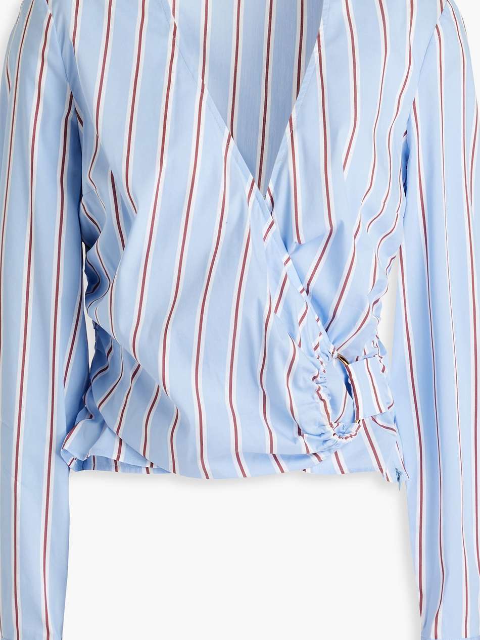 ozzie wrap-effect striped cotton-blend poplin top