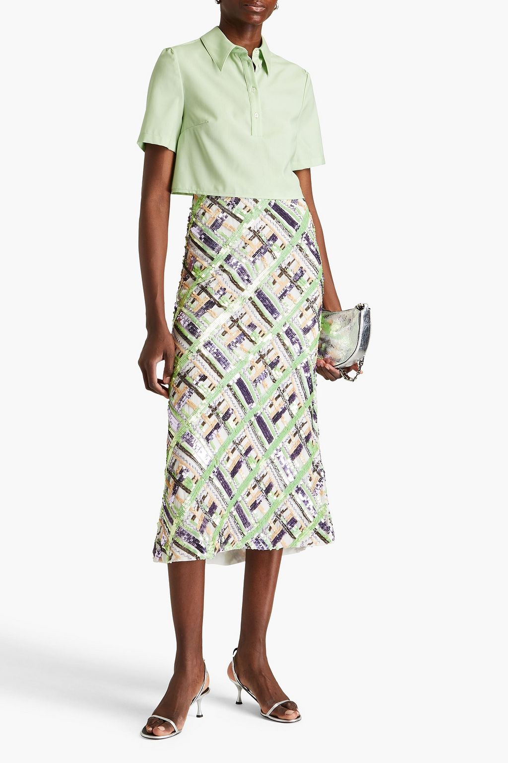 VERONICA BEARD Brent embellished georgette midi skirt