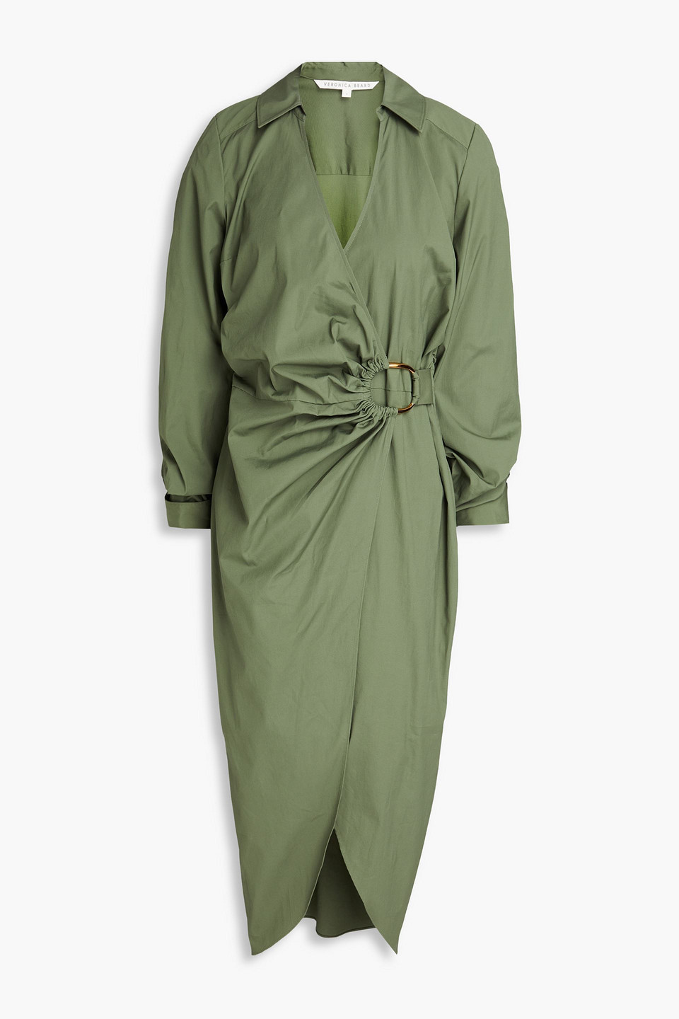 Veronica Beard Afton Wrap-effect Cotton-blend Poplin Midi Dress In Green
