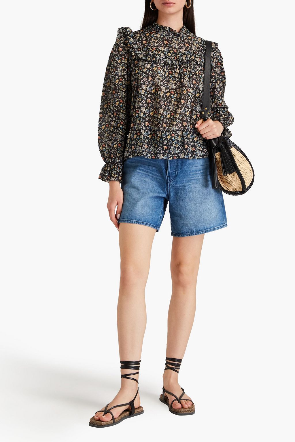RIXO Lucinda crochet-trimmed floral-print cotton blouse