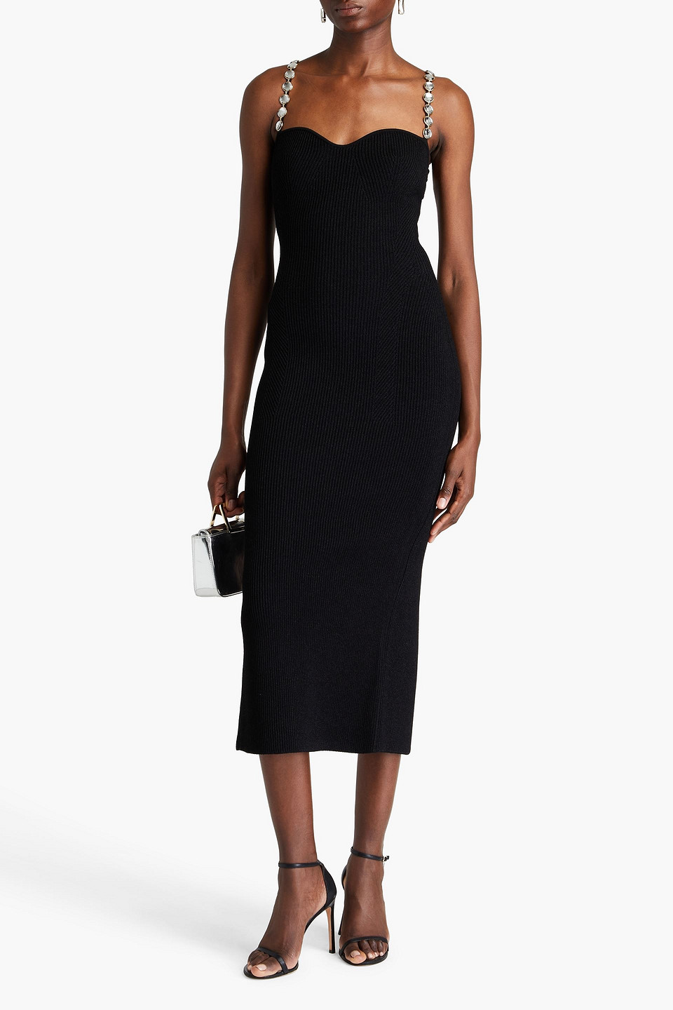 GALVAN CRYSTAL-EMBELLISHED RIBBED-KNIT MIDI DRESS
