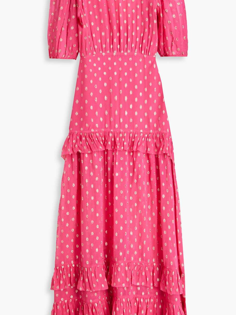 shireen ruffled polka-dot metallic fil coupé maxi dress
