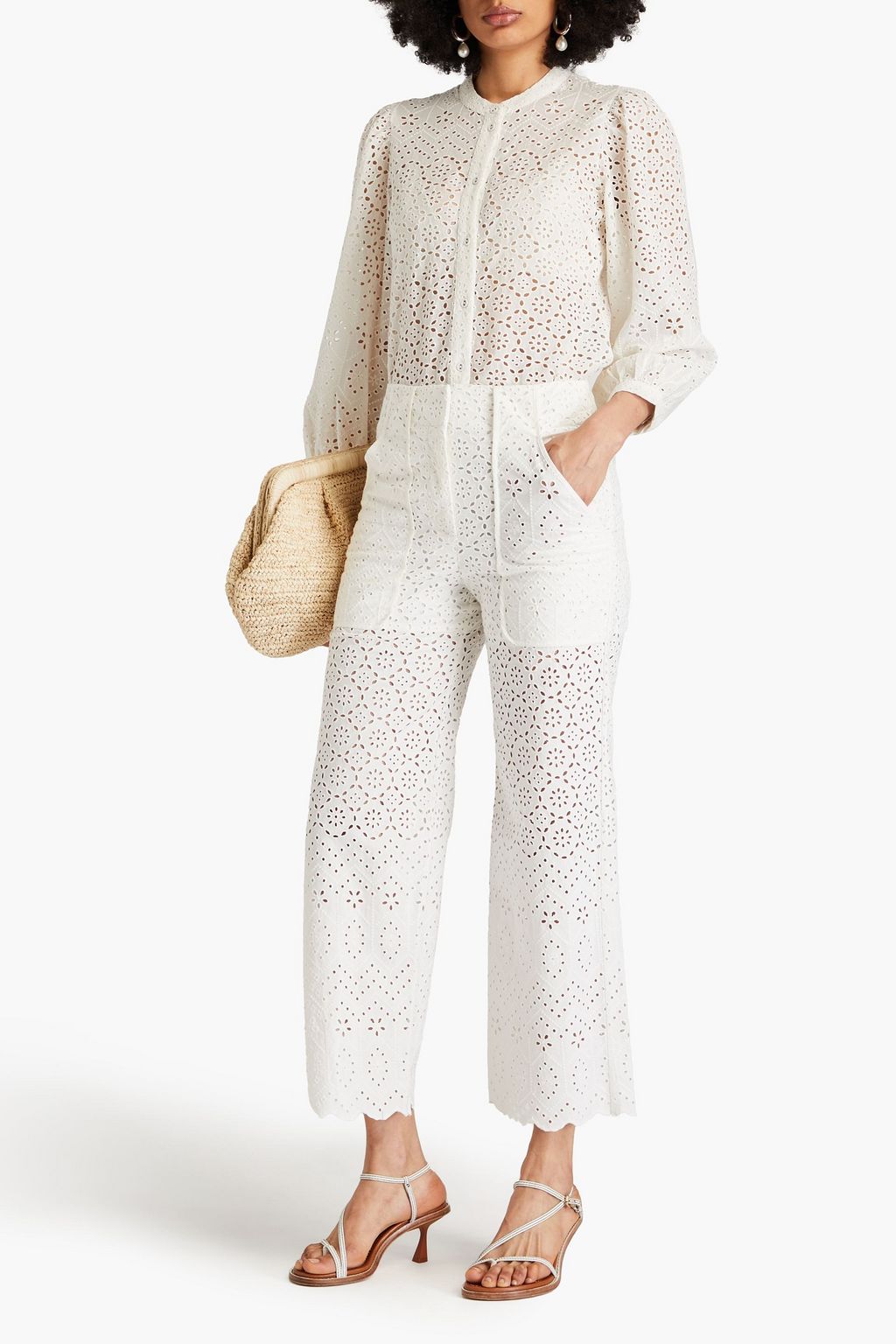 VERONICA BEARD Riggs broderie anglaise cotton straight-leg pants