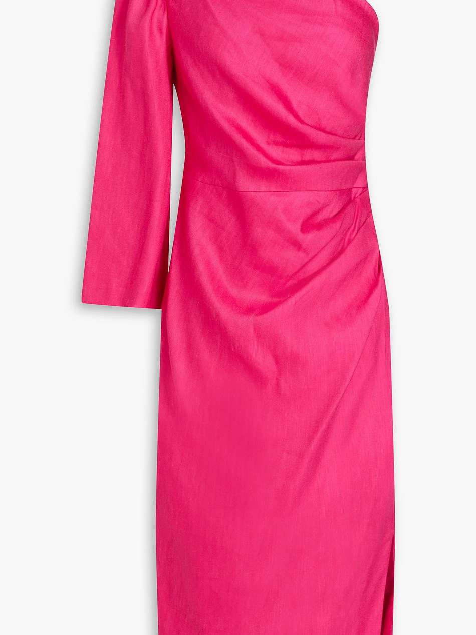 patsy one-shoulder pleated linen-blend midi dress