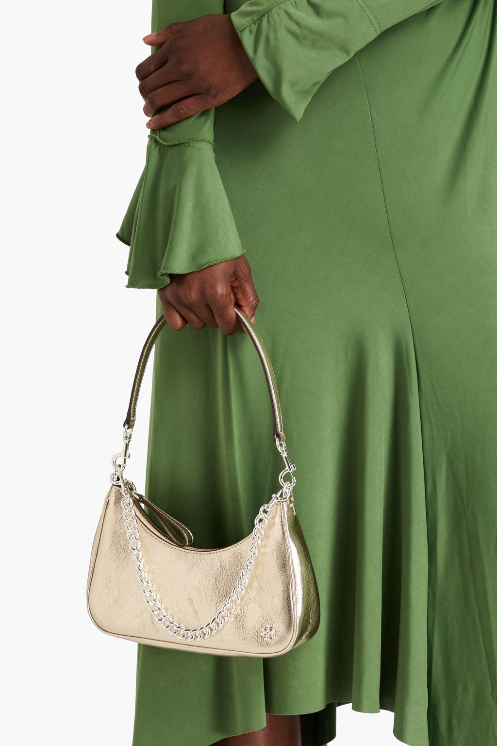 TORY BURCH Mercer metallic pebbled-leather shoulder bag