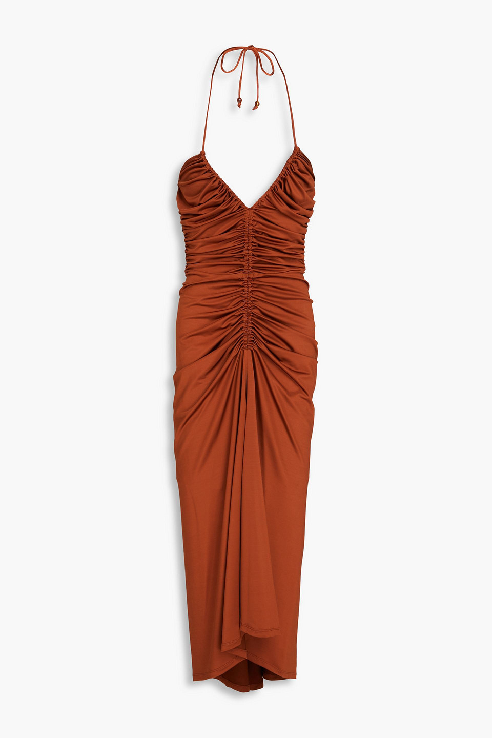 Veronica Beard Saskia Ruched Satin-jersey Midi Dress In Light Brown