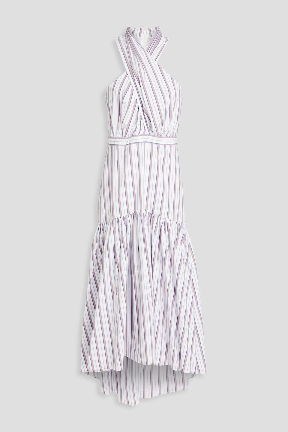 Veronica Beard Radley Striped Poplin Halterneck Midi Dress In White