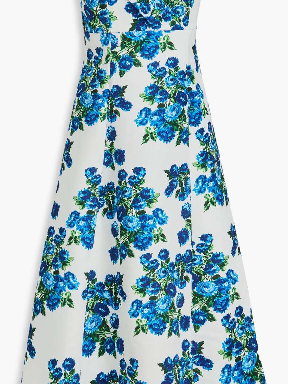 simran strapless floral-print taffeta midi dress