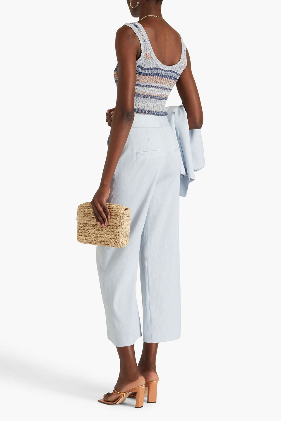 Veronica Beard Jeanne Linen-blend Oxford Wide-leg Pants In Sky Blue