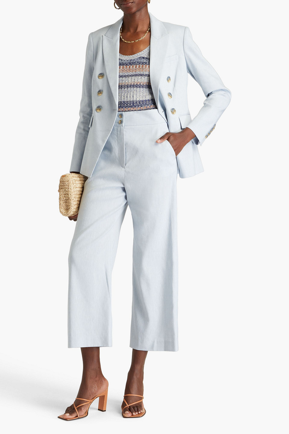 Veronica Beard Jeanne Linen-blend Oxford Wide-leg Pants In Sky Blue