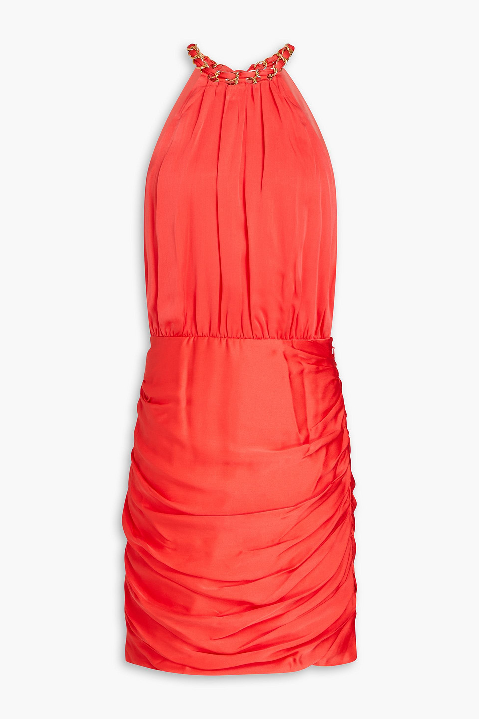 Veronica Beard Kalita Ruched Silk-blend Satin Dress In Papaya