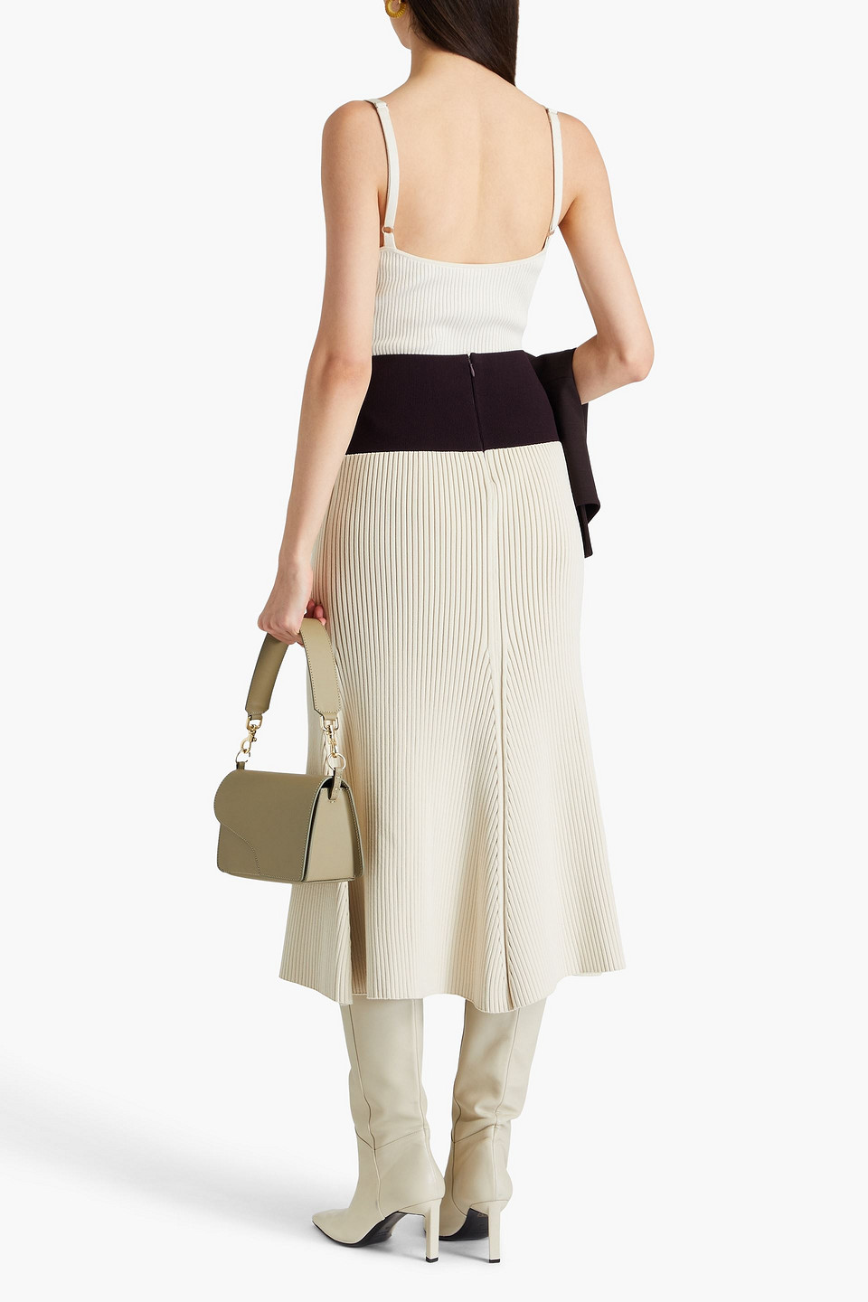  Tory Burch - Zweifarbiger Midirock Aus Rippstrick - Weiß - L 