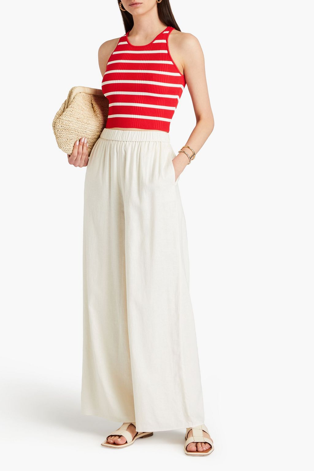 SOLID & STRIPED بنطلون «ديلاني» من مزيج الكتان بقصة أرجل واسعة