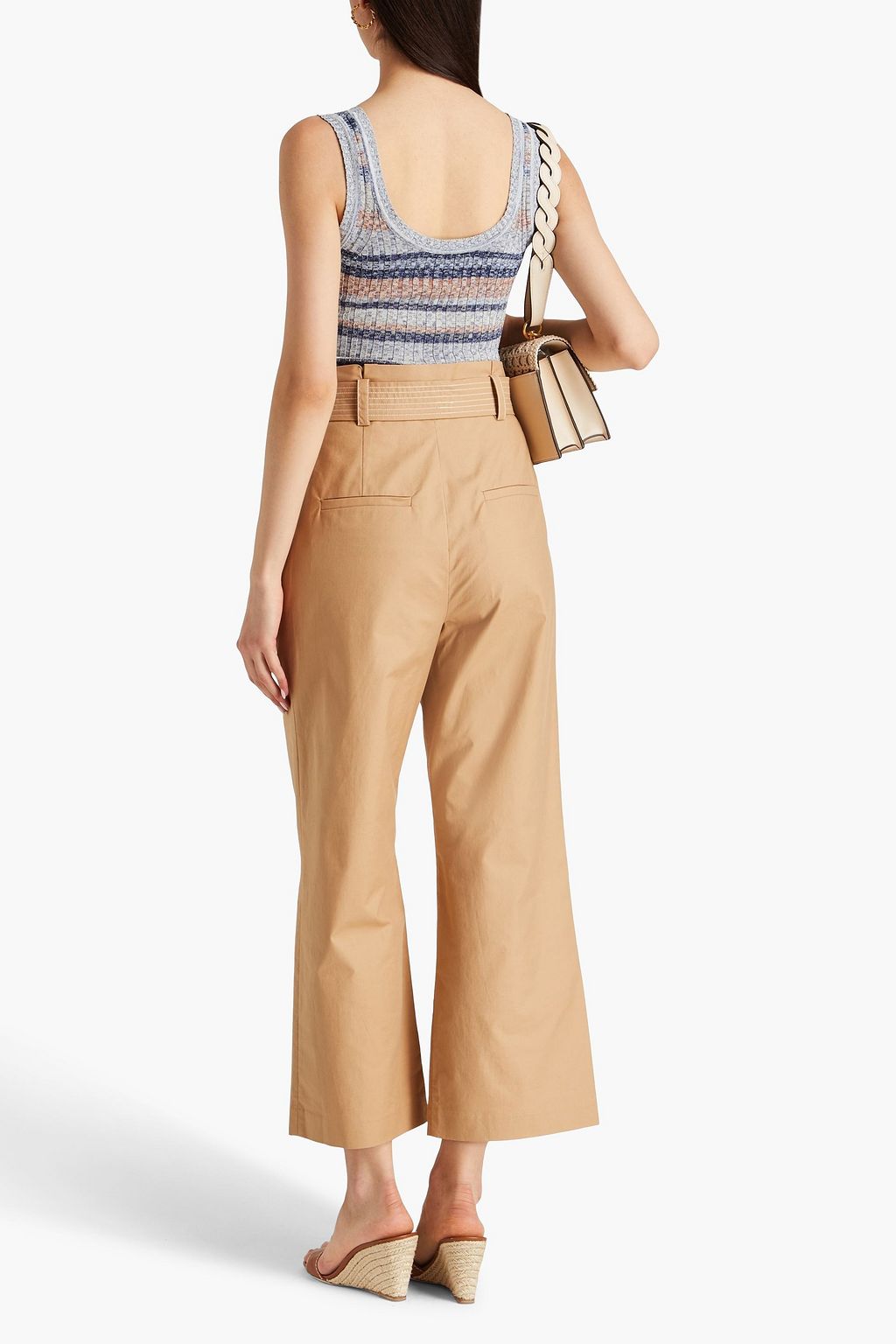VERONICA BEARD Lang belted pleated cotton-blend twill wide-leg pants