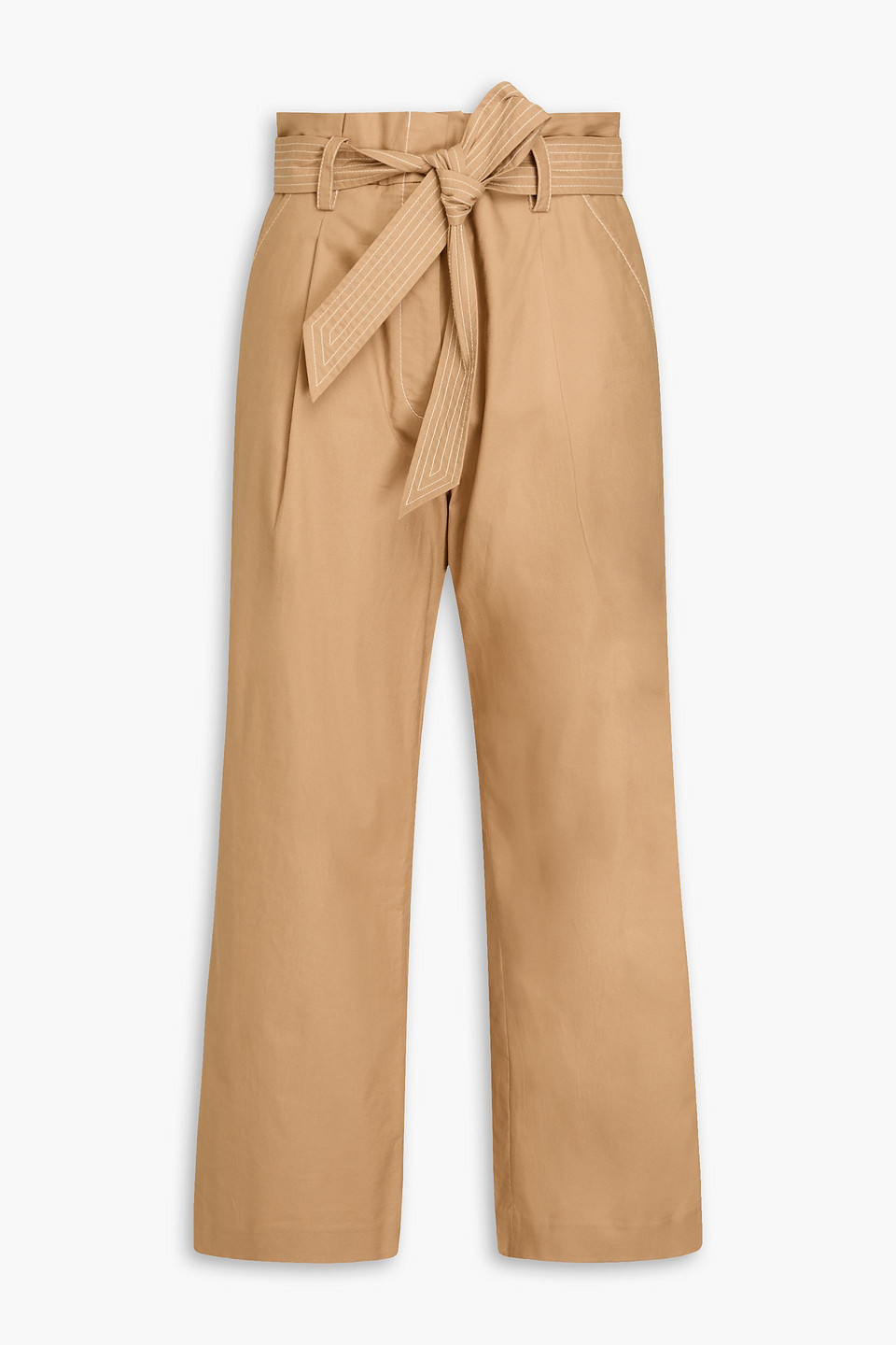 VERONICA BEARD LANG BELTED PLEATED COTTON-BLEND TWILL WIDE-LEG PANTS