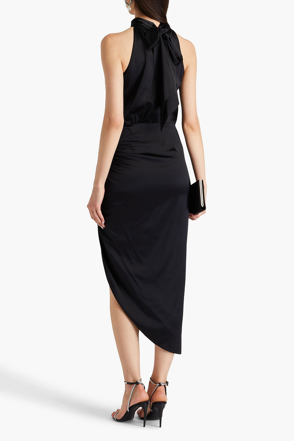 Shop Veronica Beard Gabriella Asymmetric Silk-blend Satin Halterneck Midi Dress In Black