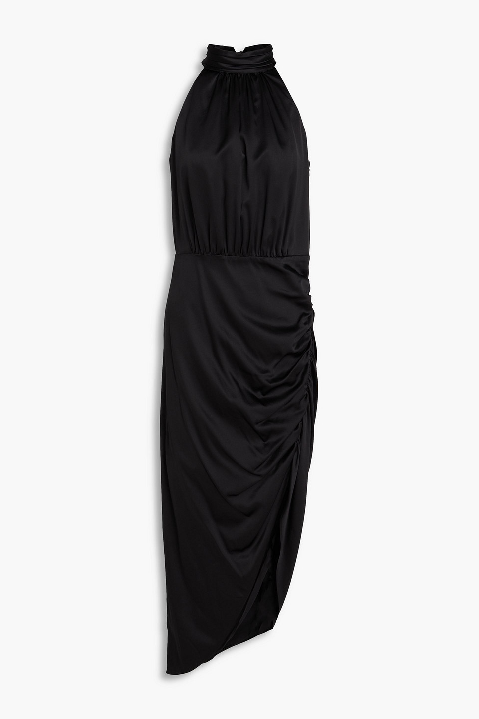 Veronica Beard Gabriella Asymmetric Silk-blend Satin Halterneck Midi Dress In Black