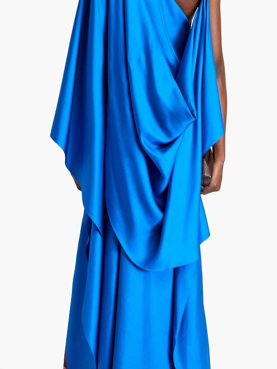 senvu draped printed silk-twill maxi dress