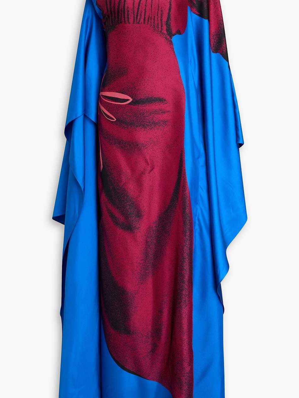 senvu draped printed silk-twill maxi dress