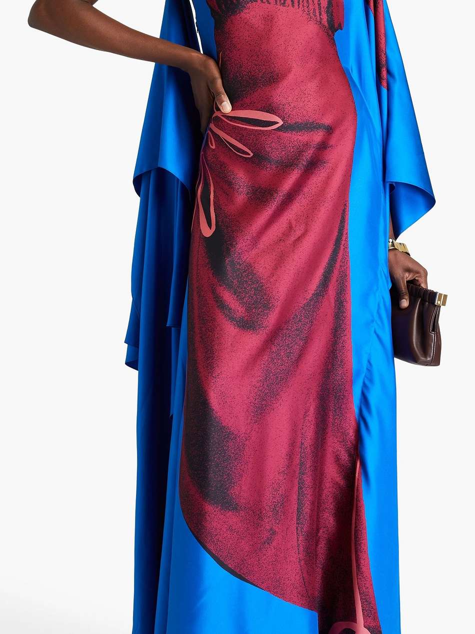 senvu draped printed silk-twill maxi dress
