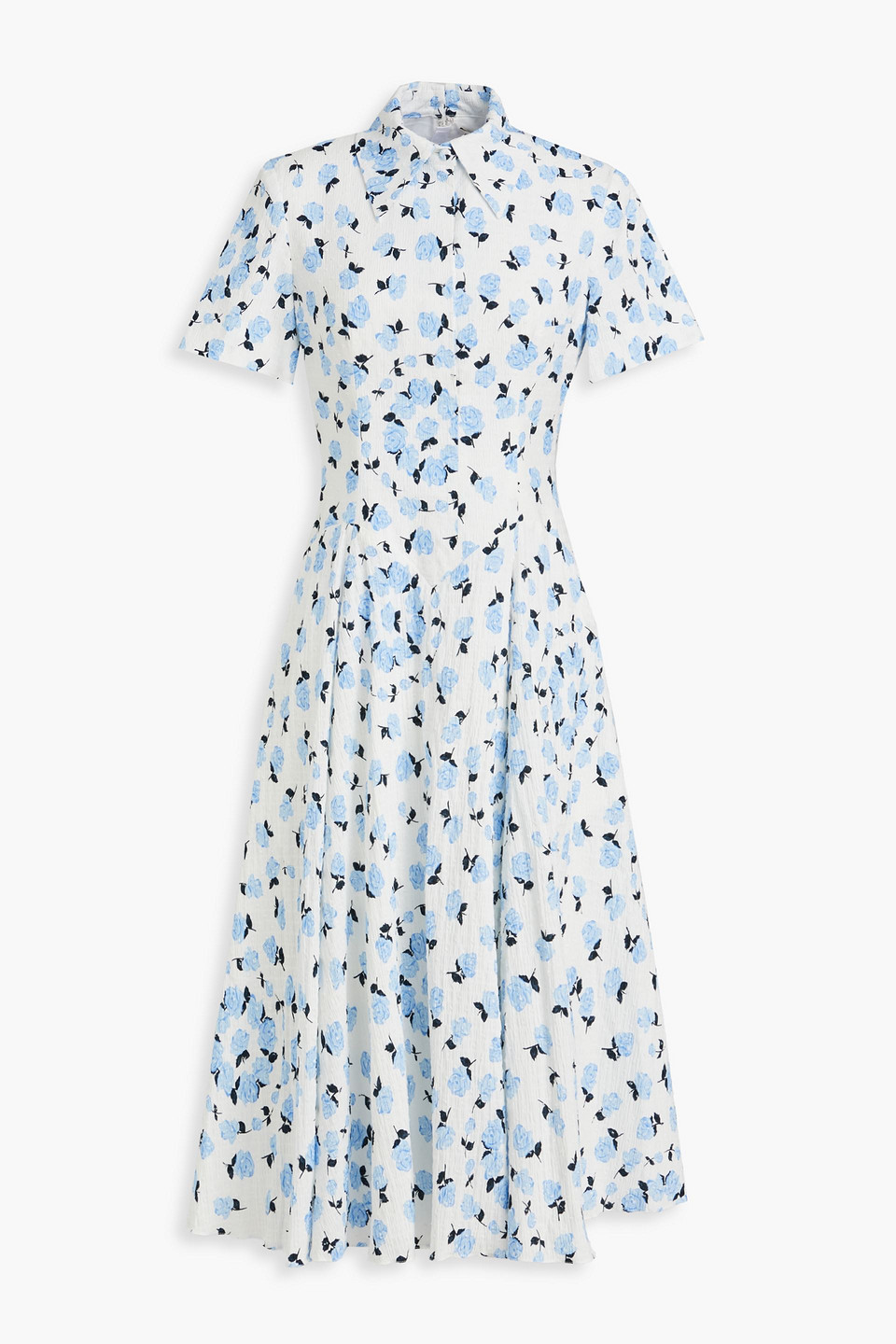Emilia Wickstead Jody Floral-print Swiss-dot Cotton-blend Midi Shirt Dress In Light Blue