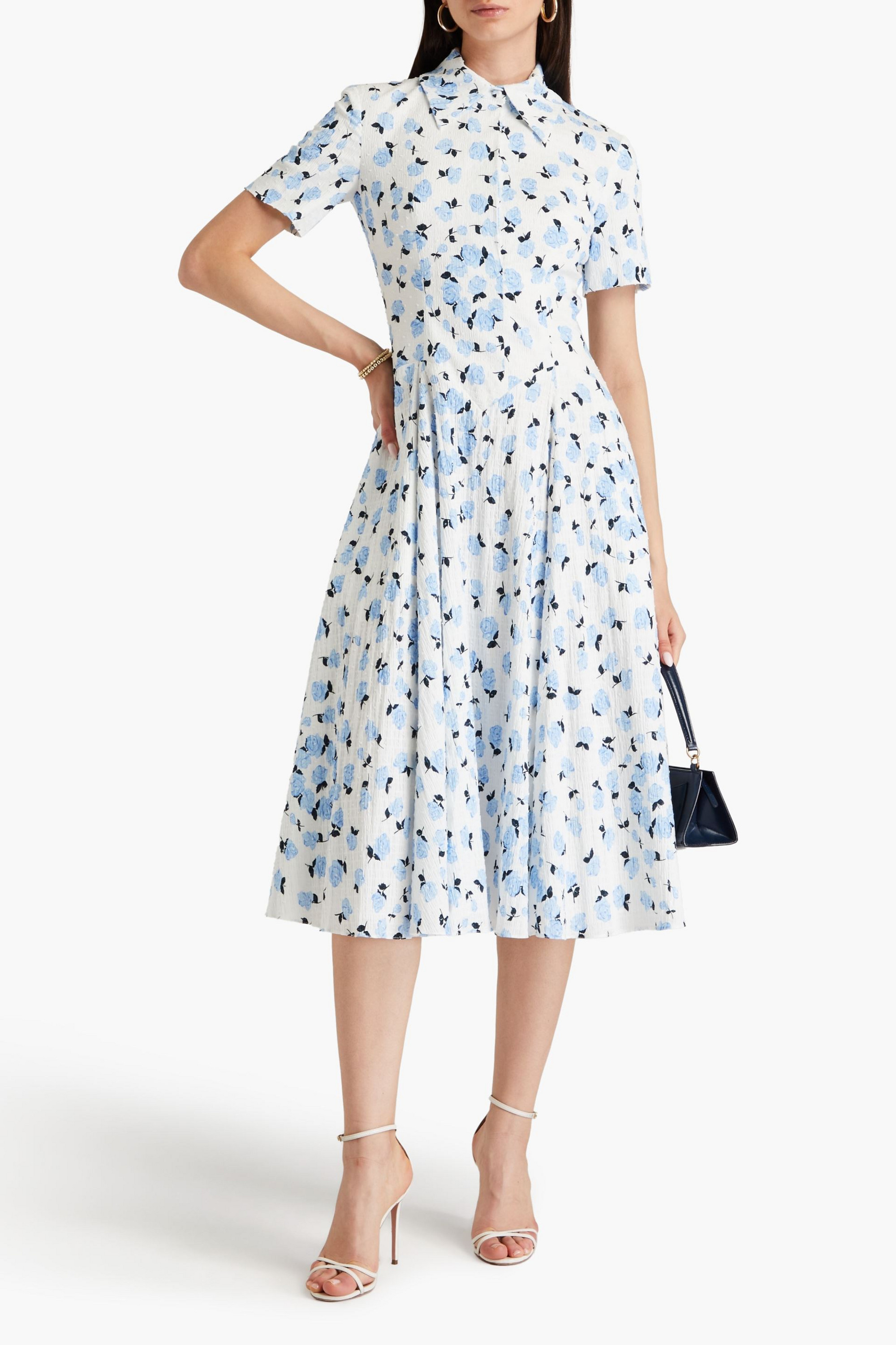 Emilia Wickstead Jody floral-print Swiss-dot cotton-blend midi shirt dress