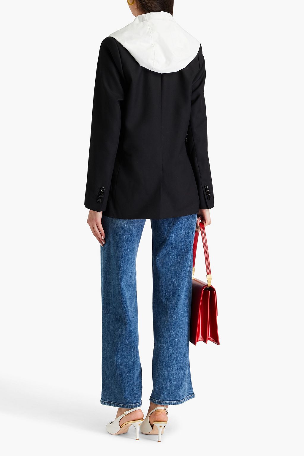 TORY BURCH Paneled piqué, wool and canvas blazer