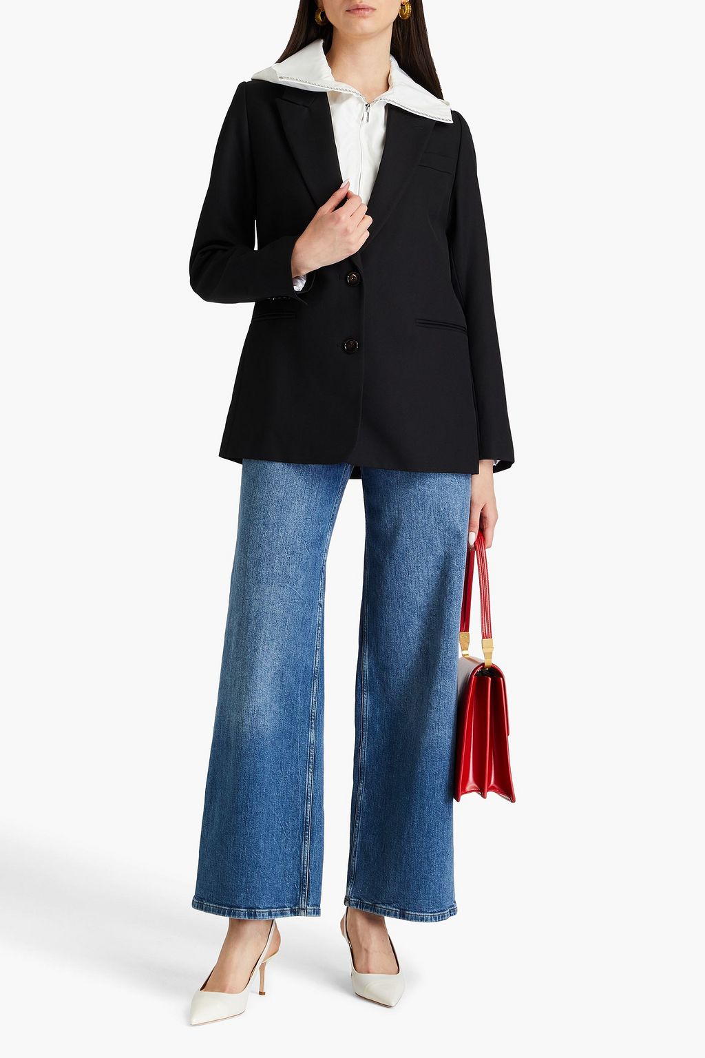 TORY BURCH Paneled piqué, wool and canvas blazer