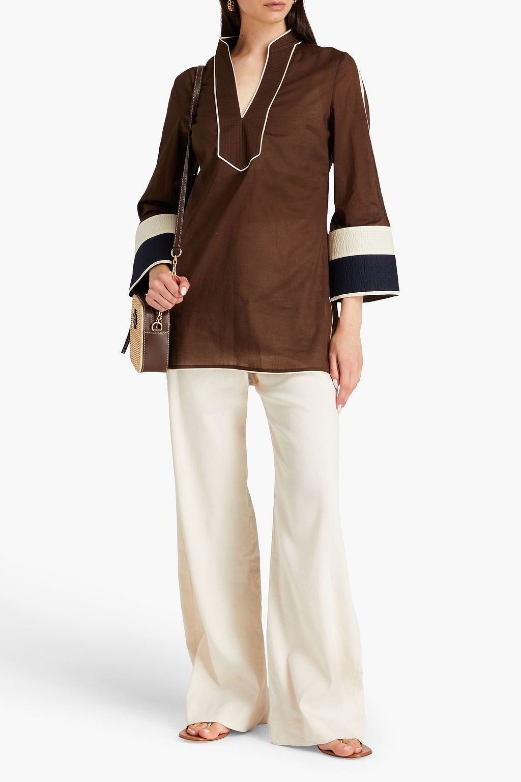 TORY BURCH Tunika aus Baumwoll-Voile in Colour-Block-Optik