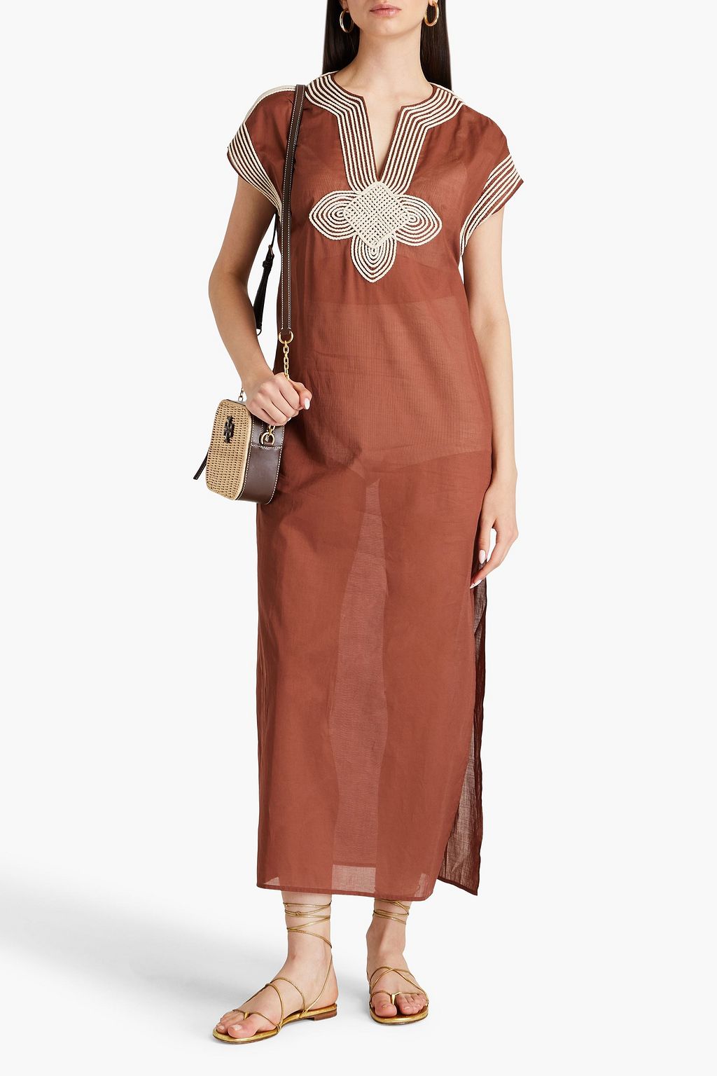 TORY BURCH قفطان من الفوال القطني بتصميم مطرز