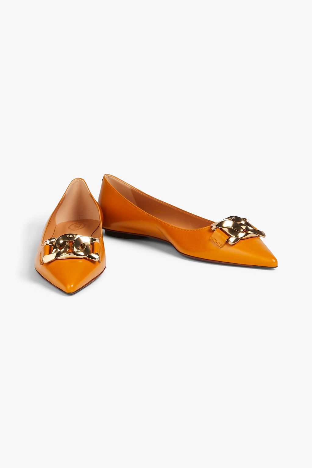 TOD'S レザー ポインテッドトゥ フラットシューズ チェーン付き