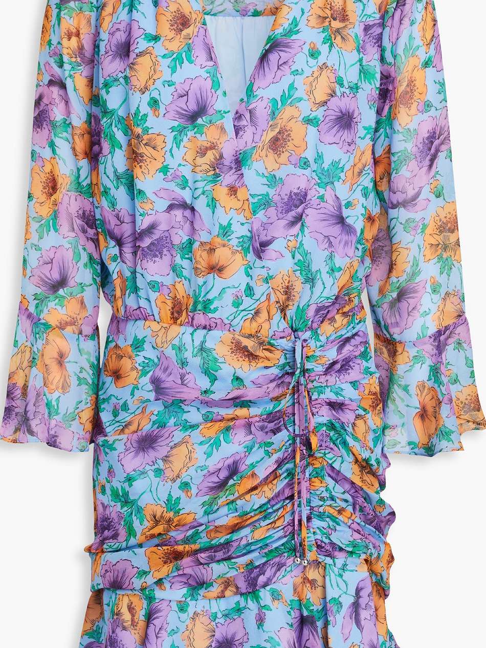sean ruched floral-print silk-chiffon mini dress